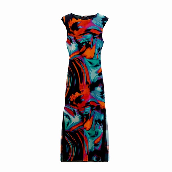 Zara Dresses & Skirts - ZARA | PRINTED MULTICOLORED MESH DRESS